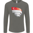 Curled Singapore Flag Singaporean Day Football Mens Long Sleeve T-Shirt Charcoal
