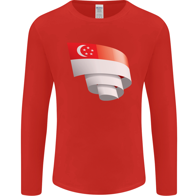 Curled Singapore Flag Singaporean Day Football Mens Long Sleeve T-Shirt Red