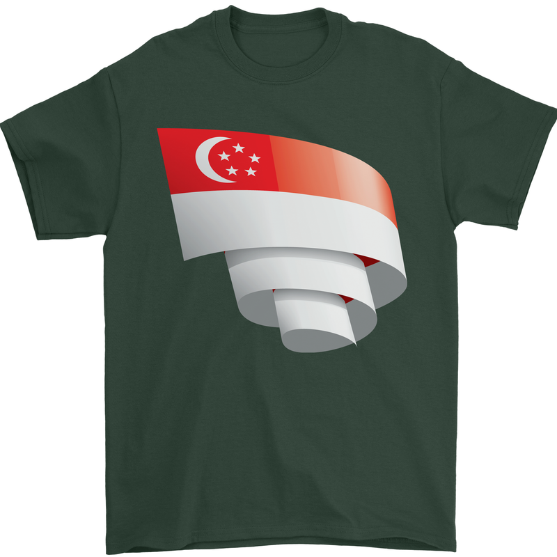 Curled Singapore Flag Singaporean Day Football Mens T-Shirt 100% Cotton Forest Green