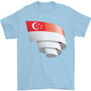 Curled Singapore Flag Singaporean Day Football Mens T-Shirt 100% Cotton Light Blue