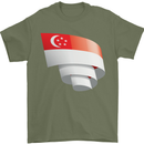 Curled Singapore Flag Singaporean Day Football Mens T-Shirt 100% Cotton Military Green