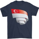 Curled Singapore Flag Singaporean Day Football Mens T-Shirt 100% Cotton Navy Blue