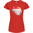 Curled Singapore Flag Singaporean Day Football Womens Petite Cut T-Shirt Red
