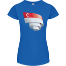 Curled Singapore Flag Singaporean Day Football Womens Petite Cut T-Shirt Royal Blue