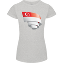 Curled Singapore Flag Singaporean Day Football Womens Petite Cut T-Shirt Sports Grey
