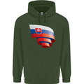 Curled Slovakia Flag Slovakia Day Football Childrens Kids Hoodie Forest Green