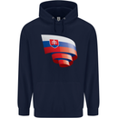 Curled Slovakia Flag Slovakia Day Football Childrens Kids Hoodie Navy Blue