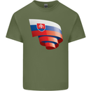 Curled Slovakia Flag Slovakia Day Football Mens Cotton T-Shirt Tee Top Military Green