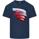 Curled Slovakia Flag Slovakia Day Football Mens Cotton T-Shirt Tee Top Navy Blue