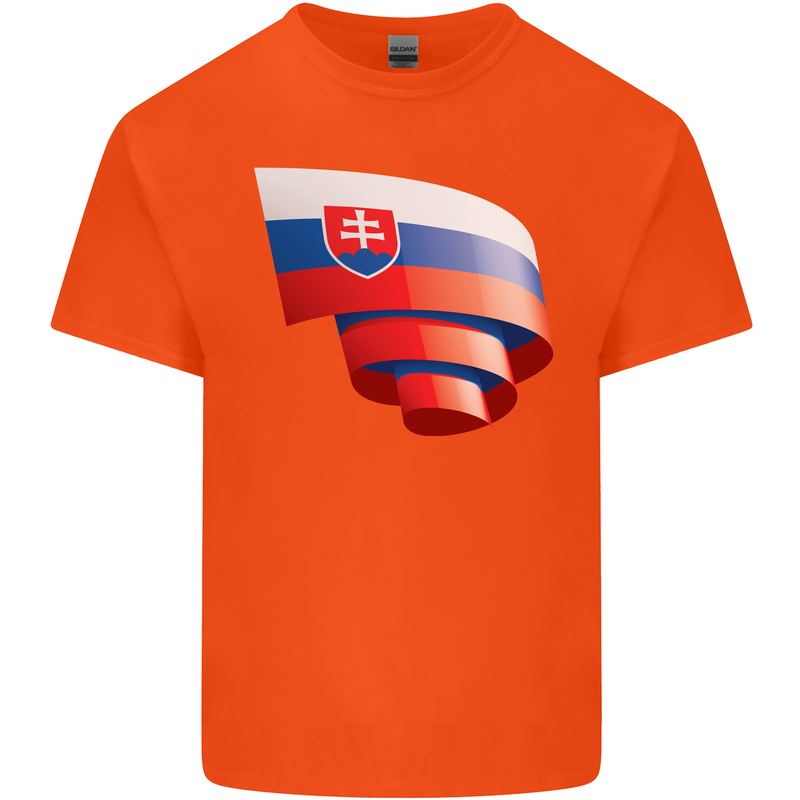 Curled Slovakia Flag Slovakia Day Football Mens Cotton T-Shirt Tee Top Orange
