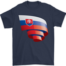 Curled Slovakia Flag Slovakia Day Football Mens T-Shirt 100% Cotton Navy Blue