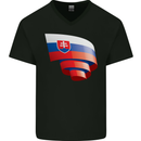 Curled Slovakia Flag Slovakia Day Football Mens V-Neck Cotton T-Shirt Black