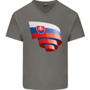 Curled Slovakia Flag Slovakia Day Football Mens V-Neck Cotton T-Shirt Charcoal