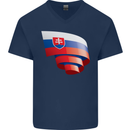 Curled Slovakia Flag Slovakia Day Football Mens V-Neck Cotton T-Shirt Navy Blue