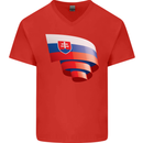 Curled Slovakia Flag Slovakia Day Football Mens V-Neck Cotton T-Shirt Red