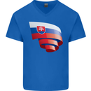 Curled Slovakia Flag Slovakia Day Football Mens V-Neck Cotton T-Shirt Royal Blue