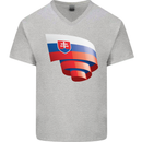 Curled Slovakia Flag Slovakia Day Football Mens V-Neck Cotton T-Shirt Sports Grey