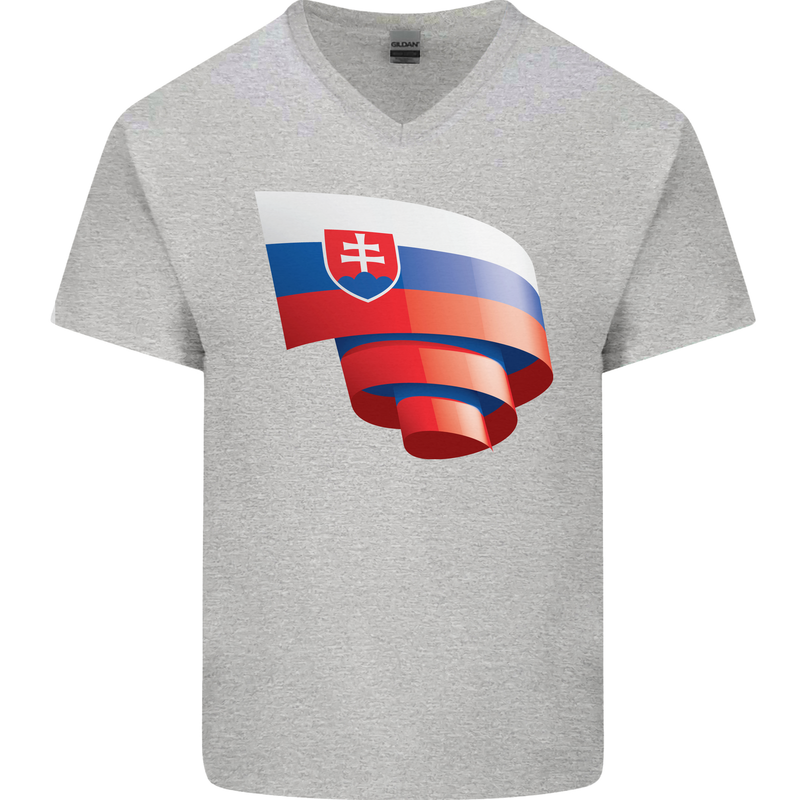 Curled Slovakia Flag Slovakia Day Football Mens V-Neck Cotton T-Shirt Sports Grey