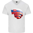 Curled Slovakia Flag Slovakia Day Football Mens V-Neck Cotton T-Shirt White