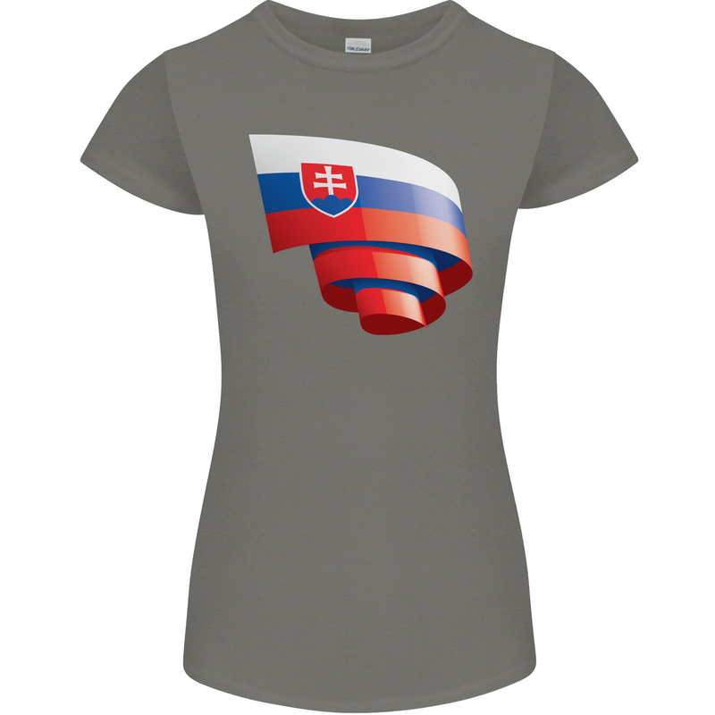 Curled Slovakia Flag Slovakia Day Football Womens Petite Cut T-Shirt Charcoal
