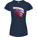 Curled Slovakia Flag Slovakia Day Football Womens Petite Cut T-Shirt Navy Blue