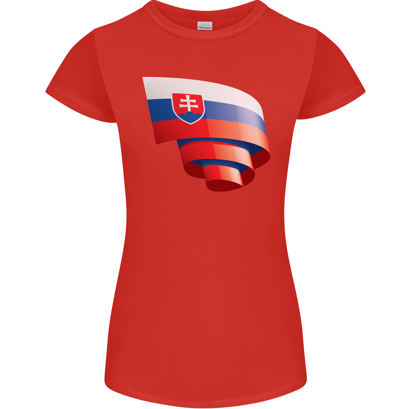 Curled Slovakia Flag Slovakia Day Football Womens Petite Cut T-Shirt Red