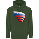 Curled Slovenia Flag Slovenian Day Football Childrens Kids Hoodie Forest Green