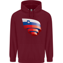 Curled Slovenia Flag Slovenian Day Football Childrens Kids Hoodie Maroon