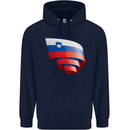 Curled Slovenia Flag Slovenian Day Football Childrens Kids Hoodie Navy Blue
