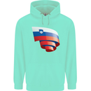 Curled Slovenia Flag Slovenian Day Football Childrens Kids Hoodie Peppermint