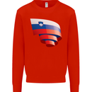 Curled Slovenia Flag Slovenian Day Football Kids Sweatshirt Jumper Bright Red