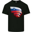 Curled Slovenia Flag Slovenian Day Football Kids T-Shirt Childrens Black