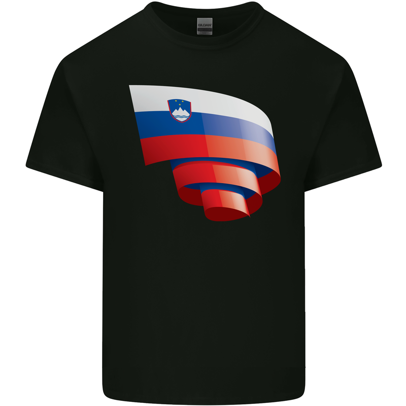 Curled Slovenia Flag Slovenian Day Football Kids T-Shirt Childrens Black