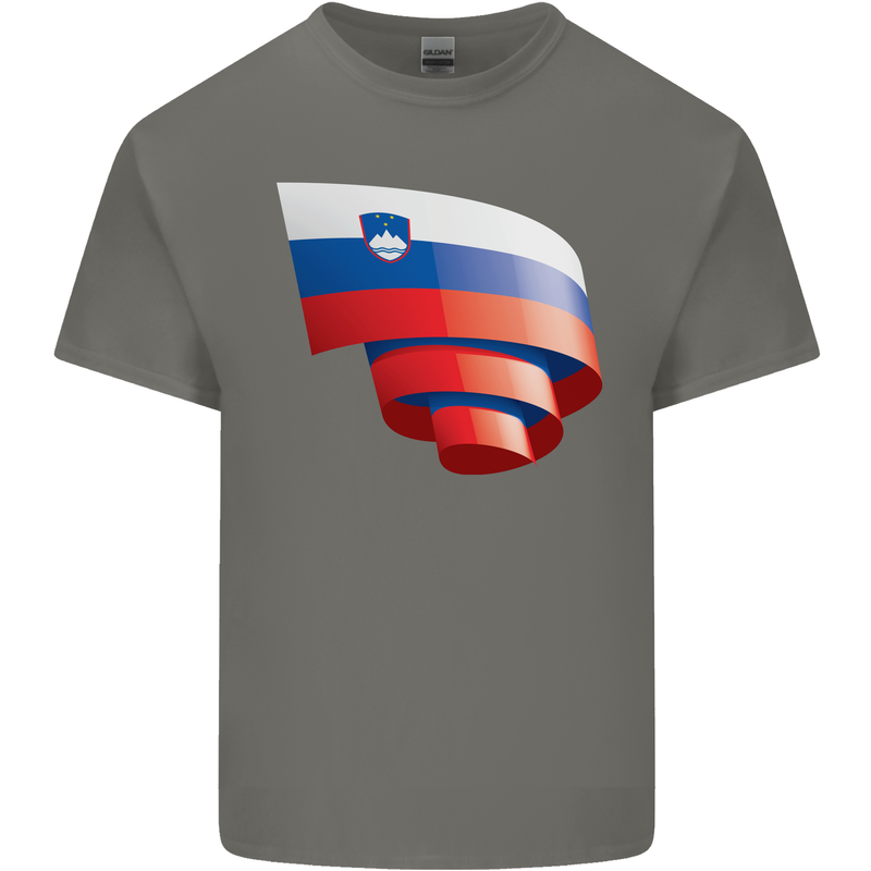 Curled Slovenia Flag Slovenian Day Football Kids T-Shirt Childrens Charcoal