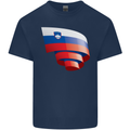 Curled Slovenia Flag Slovenian Day Football Kids T-Shirt Childrens Navy Blue