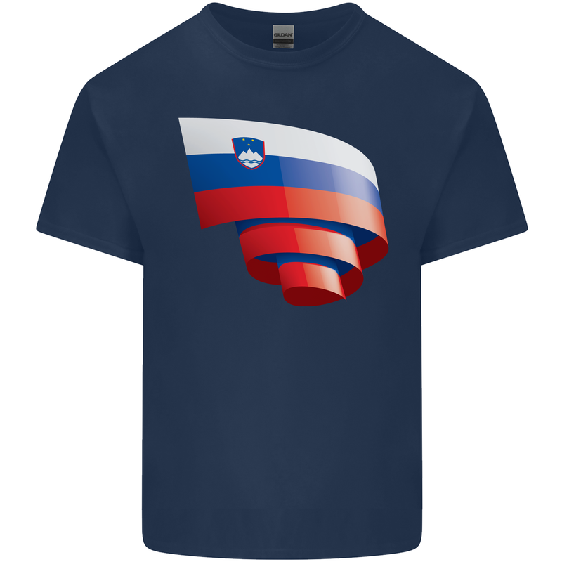 Curled Slovenia Flag Slovenian Day Football Kids T-Shirt Childrens Navy Blue