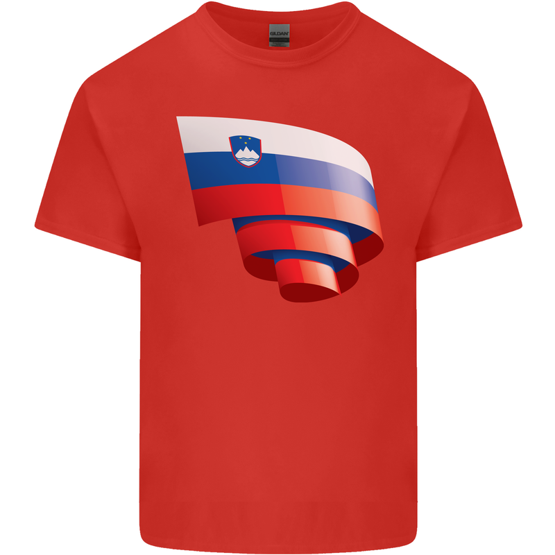 Curled Slovenia Flag Slovenian Day Football Kids T-Shirt Childrens Red