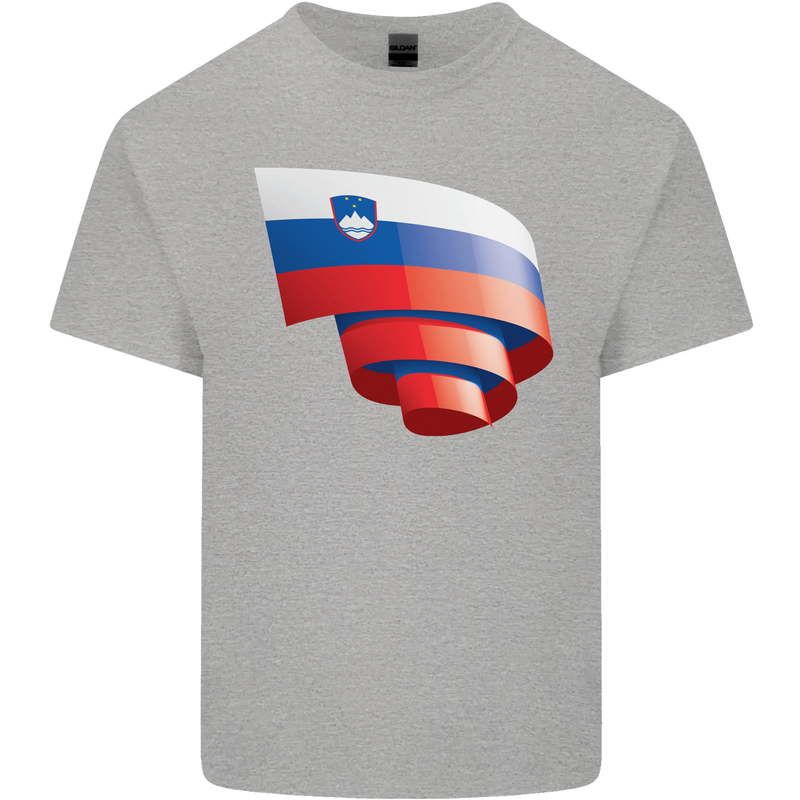 Curled Slovenia Flag Slovenian Day Football Kids T-Shirt Childrens Sports Grey