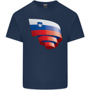Curled Slovenia Flag Slovenian Day Football Mens Cotton T-Shirt Tee Top Navy Blue