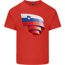 Curled Slovenia Flag Slovenian Day Football Mens Cotton T-Shirt Tee Top Red