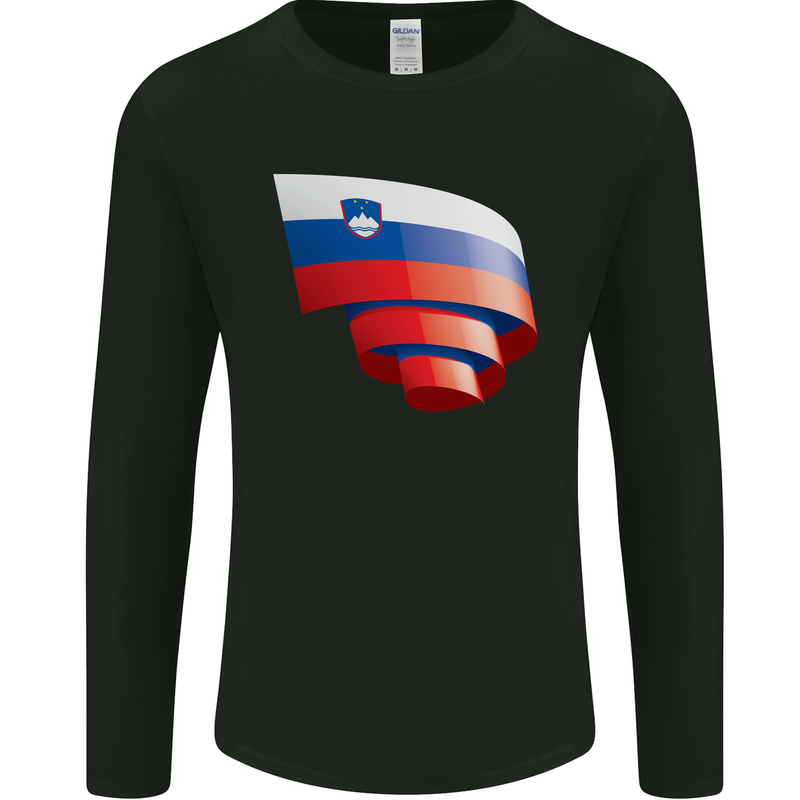 Curled Slovenia Flag Slovenian Day Football Mens Long Sleeve T-Shirt Black
