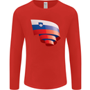 Curled Slovenia Flag Slovenian Day Football Mens Long Sleeve T-Shirt Red