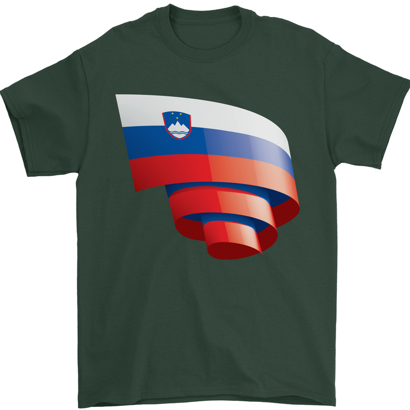 Curled Slovenia Flag Slovenian Day Football Mens T-Shirt 100% Cotton Forest Green