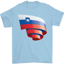 Curled Slovenia Flag Slovenian Day Football Mens T-Shirt 100% Cotton Light Blue