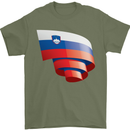 Curled Slovenia Flag Slovenian Day Football Mens T-Shirt 100% Cotton Military Green