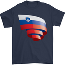 Curled Slovenia Flag Slovenian Day Football Mens T-Shirt 100% Cotton Navy Blue
