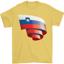 Curled Slovenia Flag Slovenian Day Football Mens T-Shirt 100% Cotton Yellow