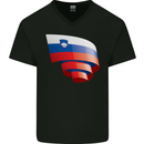 Curled Slovenia Flag Slovenian Day Football Mens V-Neck Cotton T-Shirt Black