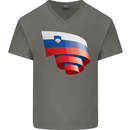 Curled Slovenia Flag Slovenian Day Football Mens V-Neck Cotton T-Shirt Charcoal