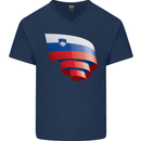 Curled Slovenia Flag Slovenian Day Football Mens V-Neck Cotton T-Shirt Navy Blue